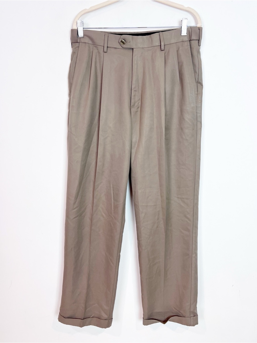 PERRY ELLIS PORTFOLIO TAN PLEATED CUFFED DRESS SLACKS PANTS MENS SZ 34/32